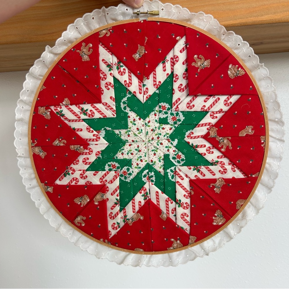Vintage Quilted Christmas Hoop Wall Hanging
